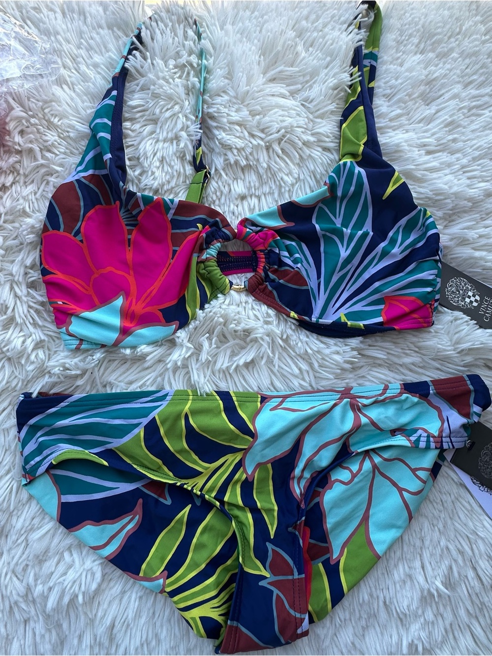 Vince Camuto Tropical Floral Bikini Set in Navy, Hot Pink & Aqua